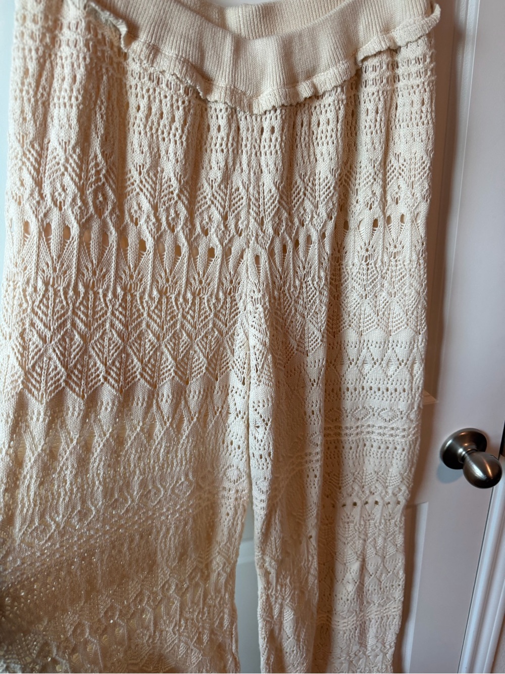 Miou Muse Crochet Wide-Leg Pants in Cream 100% Cotton - Picture 4 of 6